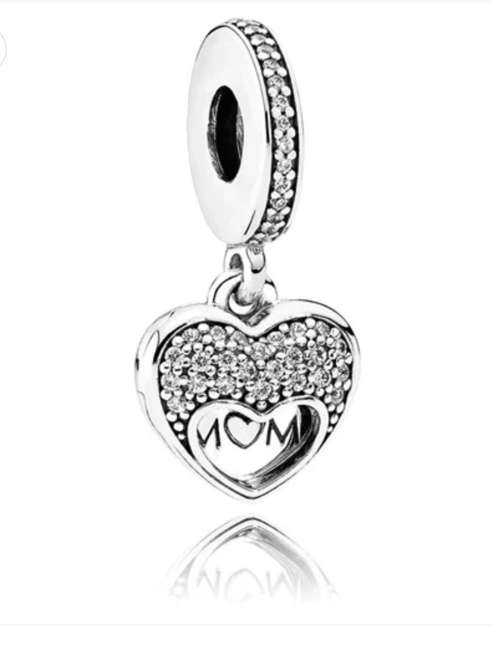 Retired Pandora Mom Heart Dangle Charm in Sterling Silver with Cubic Zirconia